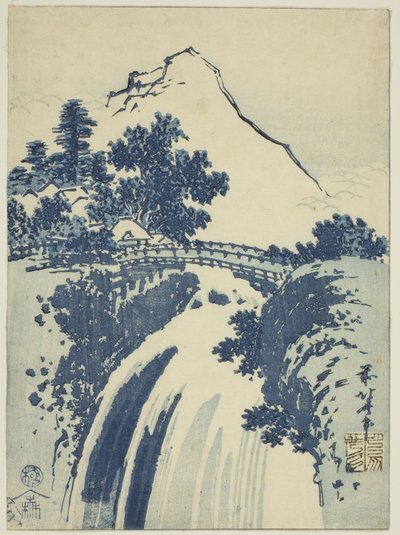Táj vízeséssel, chuban nyomatok cím nélküli sorozatából alkotó: Katsushika Hokusai
