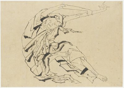 Hosszú karú férfi nyújtózkodik, Edo-kor (tinta papíron) alkotó: Katsushika Hokusai