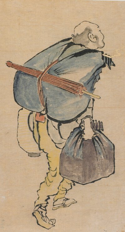Férfi hátizsákot és lámpást hordozó, 18. század vége – 19. század eleje. alkotó: Katsushika Hokusai