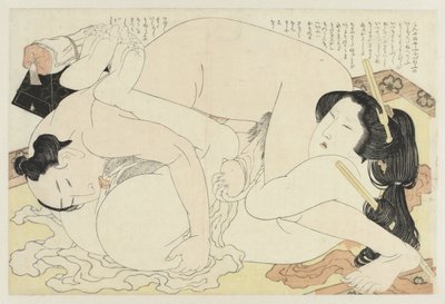 Férfi és nő szeretkezik a szőnyegen Az Adonis növény (sorozat címe) Fukujuso (sorozat címe) alkotó: Katsushika Hokusai