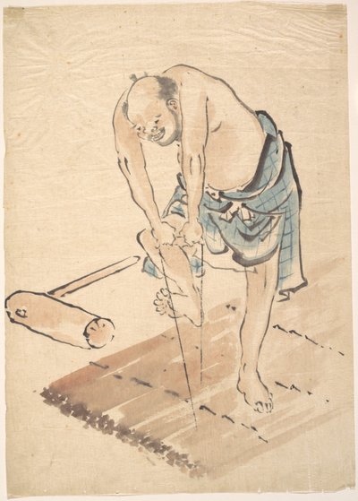 Férfi egy tutajon alkotó: Katsushika Hokusai