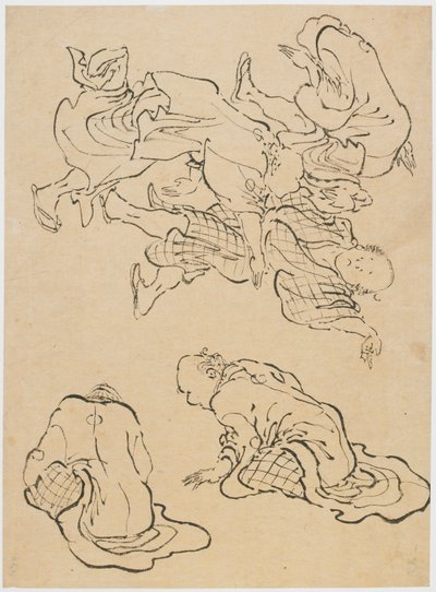 Táncoló férfiak és különféle figurák, 18. század vége – 19. század eleje. alkotó: Katsushika Hokusai