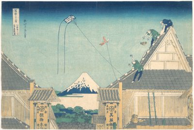 A Mitsui-üzlet Edo Surugachō negyedében (Edo Surugachō Mitsui mise ryaku zu), a „A Fuji-hegy harminchat látképe” (Fugaku sanjūrokkei) című sorozatból alkotó: Katsushika Hokusai