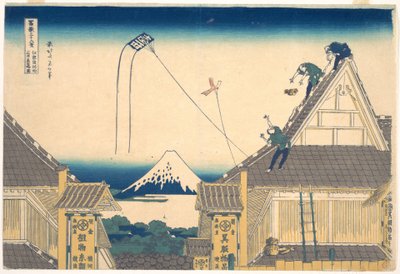 A Mitsui-üzlet Edo Surugachō negyedében (Edo Surugachō Mitsui mise ryaku zu), a „A Fuji-hegy harminchat látképe” (Fugaku sanjūrokkei) című sorozatból alkotó: Katsushika Hokusai