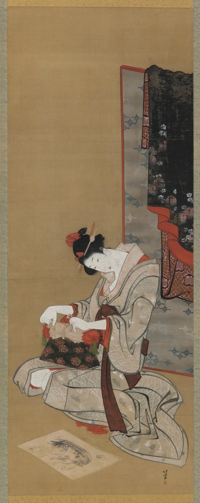 Újévi szokás: Edo-korszak, 1806-11 körül (tinta és szín, selyem) alkotó: Katsushika Hokusai