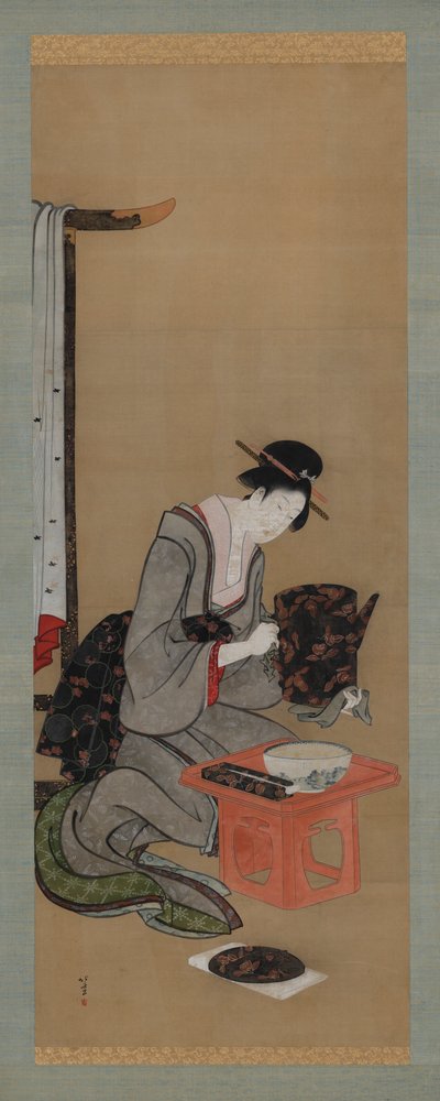 Újévi szokás: Smink újév reggelén, Edo időszakban, kb. 1806-1811. alkotó: Katsushika Hokusai