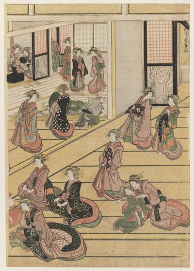 Újévi napok az Ogi-ya Teaházban. c.1810 (színes fatömbnyomat) (a készlethez lásd: 277795-277797) alkotó: Katsushika Hokusai