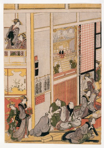 Ogi-ya teaház újévi napjai, 1810 körül (fatömbnyomatok) (lásd még: 406533, 406535 és 406536) alkotó: Katsushika Hokusai