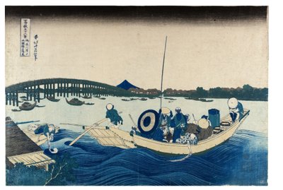 No. 45 Naplemente a Ryogoku híd felett, Edo-korszak, 1830 körüli évek (fametszet, papír) alkotó: Katsushika Hokusai