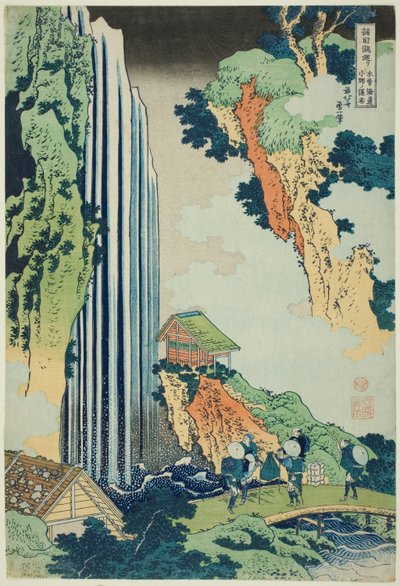 Ono-vízesés a Kisokaidō úton (Kisokaidō Ono no bakufu), a Tour of the Waterfalls in Various Provinces (Shokoku taki meguri) sorozatból alkotó: Katsushika Hokusai