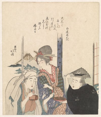 Daikoku és Benten istenek paródiája alkotó: Katsushika Hokusai