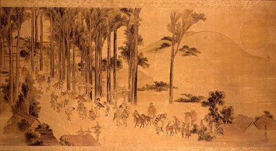 Zarándokok a Kasuga-szentélyben (festés selyemre) alkotó: Katsushika Hokusai