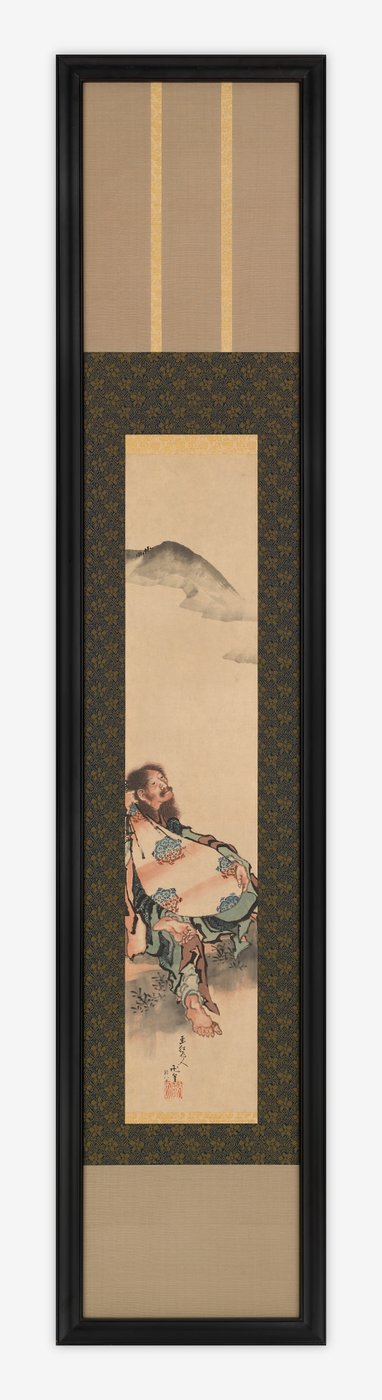 Semimaru költő lantjával egy táskában, Edo-korszak, 1839. alkotó: Katsushika Hokusai
