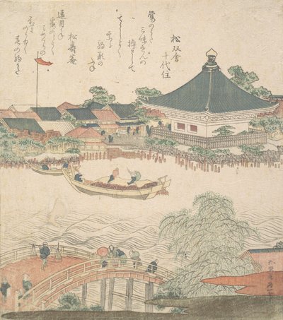 Folyói jelenet híddal az előtérben, kb. 1810. alkotó: Katsushika Hokusai