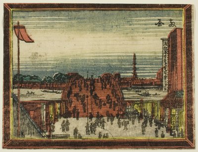 Ryogoku híd, a holland stílusú képek: Eight Views of Edo (Oranda gakyo Edo hakkei) sorozatból alkotó: Katsushika Hokusai