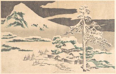 Téli tengerparti falu, Hokusai „Realisztikus képek albuma” (Hokusai shashin gafu) című művéből alkotó: Katsushika Hokusai
