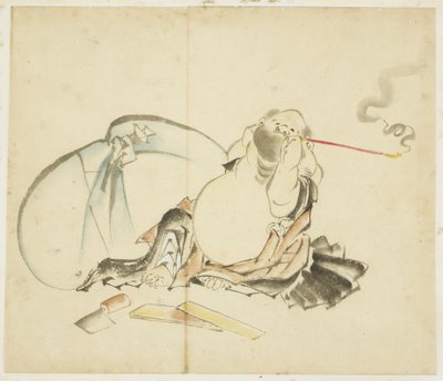 Ülő Hotei Pipázik, kb. 1815-1849 (tinta és szín a papíron) alkotó: Katsushika Hokusai