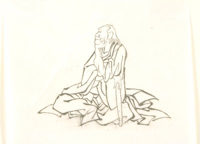 Ülő, botra támaszkodó öregember alkotó: Katsushika Hokusai