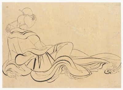 Ülő nő vakarja a fejét, 18. század vége-19. század eleje. alkotó: Katsushika Hokusai