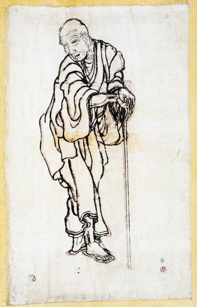 Önarckép öregemberként, 1840-49 körül (toll és tinta papíron) alkotó: Katsushika Hokusai