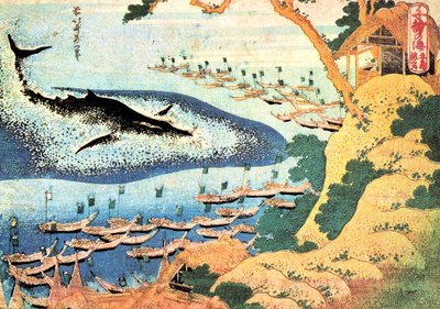 Ezernyi kilátás az óceánra: a bálna a Goto-szigetek mellett, Japán - Katsushika Hokusai (1760-1849) nyomata (ukiyo-e school) 1830-1833 Állami Puskin Szépművészeti Múzeum, Moszkva alkotó: Katsushika Hokusai