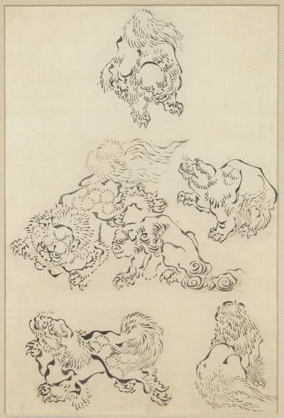 Hat oroszlán alkotó: Katsushika Hokusai