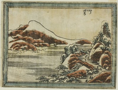 Hó alkonyatkor Hirában (Hira no bosetsu), a Nyolc nézet Omiról rézkarc stílusban (Doban Omi hakkei) című sorozatból alkotó: Katsushika Hokusai