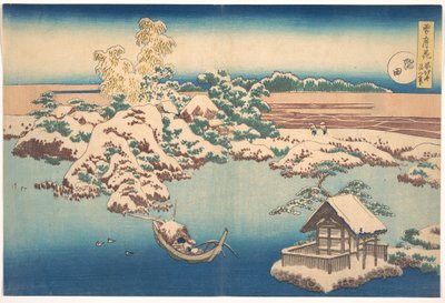 Hó a Sumida folyón, a Hó, Hold és virágok sorozatból, pub.1833 alkotó: Katsushika Hokusai