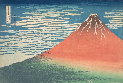 Déli szél, tiszta égbolt Gaifu kaisei, más néven Red Fuji, a Thirt... sorozatból, kb. 1830-32. alkotó: Katsushika Hokusai