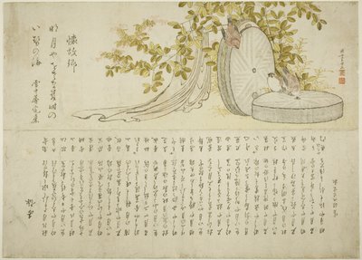 Veréb malomköveken Hagi bokrokkal alkotó: Katsushika Hokusai