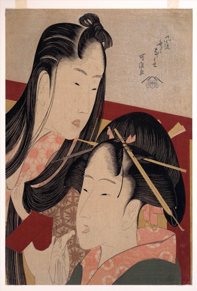 Cseresznye csikorgása, a Hét divatos haszontalan szokás sorozatból - Hokusai, Katsushika (1760-1849) - c. 1798 - Színes fametszet - 36,4x24,8 - Magángyűjtemény alkotó: Katsushika Hokusai