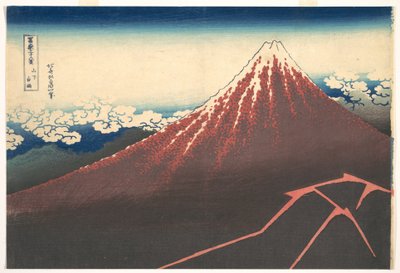 Vihar a Fuji-hegy alatt (Sanka no haku u), a „A Fuji-hegy harminchat látképe” (Fugaku sanjūrokkei) című sorozatból alkotó: Katsushika Hokusai