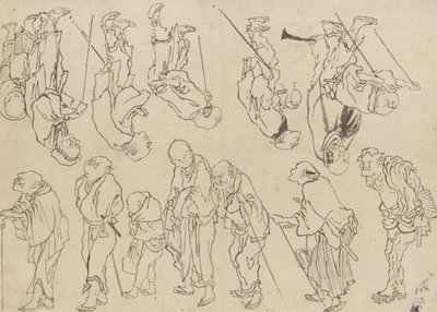 Tanulmányok sánta zarándokokról, Edo-korszak (tinta papíron) alkotó: Katsushika Hokusai