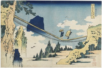 „Függőhíd Hida és Etchu tartomány között” alkotó: Katsushika Hokusai