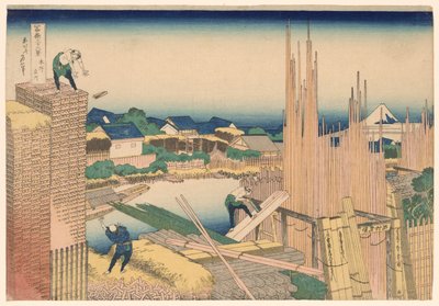 Tachikawa tiszteletes Honjoban (Honjo Tachikawa), a „Tierty x Views of Mount Fuji (Fugaku Kasaju Rokukatsu)” sorozatból alkotó: Katsushika Hokusai