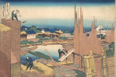 A Tachikawa tagja, Honjo Tachikawa, a f rom teserie stilty-san x Vie ws of f szintén szerencse. .. .. , szúnyog. 1830-32. alkotó: Katsushika Hokusai