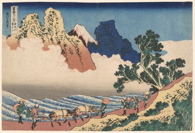 A Fudzsi-hegy háta a Minobu-folyóról nézve (Minobugawa Urafuji), a Harminchat kilátás a Fudzsi-hegyre (Fugaku sanjūrokkei) sorozatból alkotó: Katsushika Hokusai
