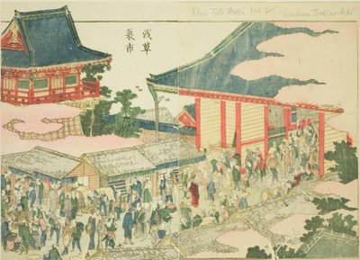 Az év végi piac Asakusában (Asakusa mino ichi), a "Keleti mulatságok képeskönyve (Ehon Azuma asobi)" című illusztrált könyvből alkotó: Katsushika Hokusai