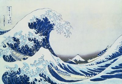 A nagy hullám Kanagawánál, a „36 kilátás a Fudzsi-hegyre” („Fugaku sanjuokkei”) pub című sorozatból. Nishimura Eijudo, 1831 (színes fatömbnyomat) alkotó: Katsushika Hokusai