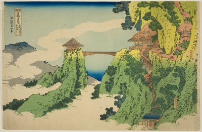 A függő-felhő híd a Gyodo-hegynél, Ashikaga közelében (Ashikaga Gyodozan kumo no kakehashi), a "Szokatlan kilátások híres hídjairól különböző tartományokban (Shokoku meikyo kiran)" sorozatból. alkotó: Katsushika Hokusai