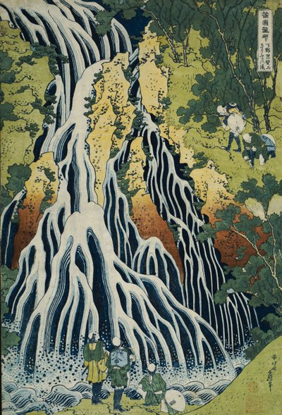 A Kirifuri-vízesés a Kurokami-hegyen Shimotsuke tartományban, az „Utazás az összes tartomány vízeséseihez” sorozatból alkotó: Katsushika Hokusai