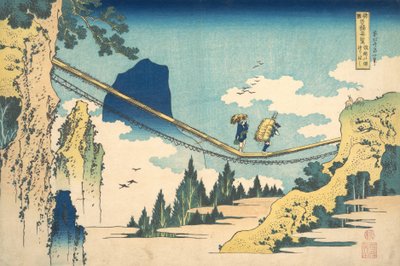 A függőhíd Hida és Etchu tartomány határán Hietsu no sakai tsuri..., kb. 1830. alkotó: Katsushika Hokusai