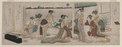 Tsukasa és az Ogiya más udvarhölgyei az őszi holdfelkelést nézik..., 1799. alkotó: Katsushika Hokusai