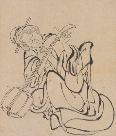 A Samisen hangolása, 18. század vége-19. század eleje. alkotó: Katsushika Hokusai