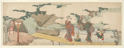 Két nő és egy fiú a sétányon alkotó: Katsushika Hokusai