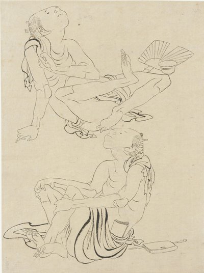 Két férfi pihen nyáron, Edo-korszak (tinta, papír) alkotó: Katsushika Hokusai