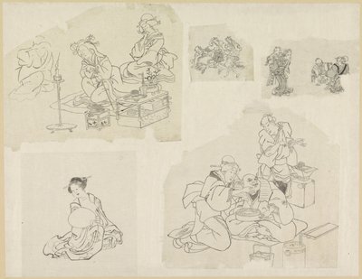 Öt ábrázolás különböző helyzetekben lévő emberekről alkotó: Katsushika Hokusai