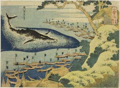 Bálnavadászat a Goto-szigetek partjainál (Goto kujira tsuki), az „One Thousand Pictures of the Ocean (Chie no umi)” sorozatból alkotó: Katsushika Hokusai