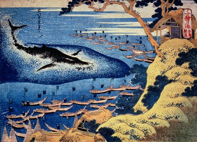 Bálnavadászat a Goto-szigeten, az „Oceans of Wisdom” sorozatból (színes fatömbnyomat) alkotó: Katsushika Hokusai