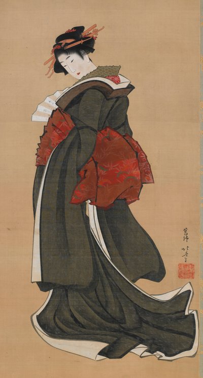Legyezőt tartó nő, Edo-korszak, kb. 1810-1811. alkotó: Katsushika Hokusai